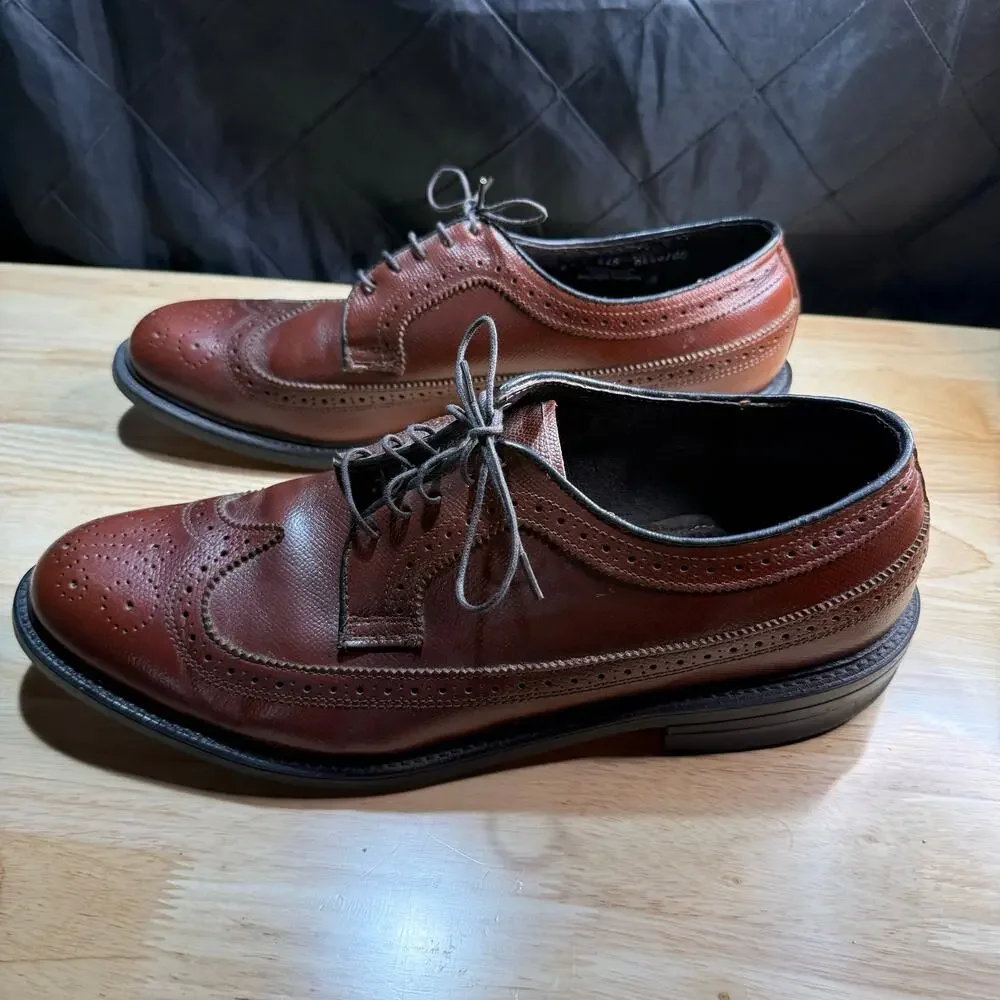 Executive Imperial Long Wing US 11 D Wing Tip 525 Pebbled Oxford Brown Leather